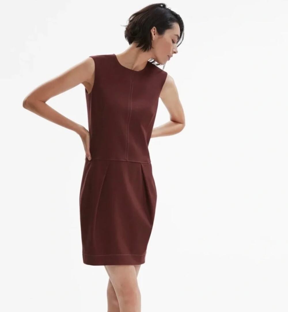 MM Lafleur Jina Sheath Dress 12 Chocolate Brown Ponte Luxury Capsule Minimalist